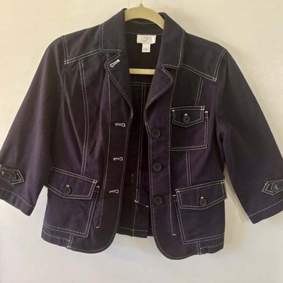 ANN TAYLOR Loft Jean Blazer/Jacket 3/4 Sleeve Blue w/White Thread Women’s Sz 6P - Picture 2 of 4